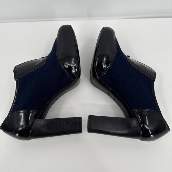 Tory Burch Black Navy Leather Block Heel Ankle Women Bootie Size 6.5 Wingtip - Picture 10 of 13